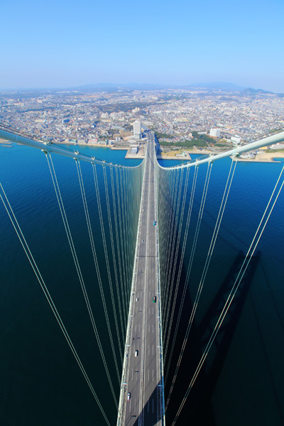 Vista aerea di un ponte sospeso | Ponte di Messina Vista aerea di un ponte sospeso | Ponte di Messina